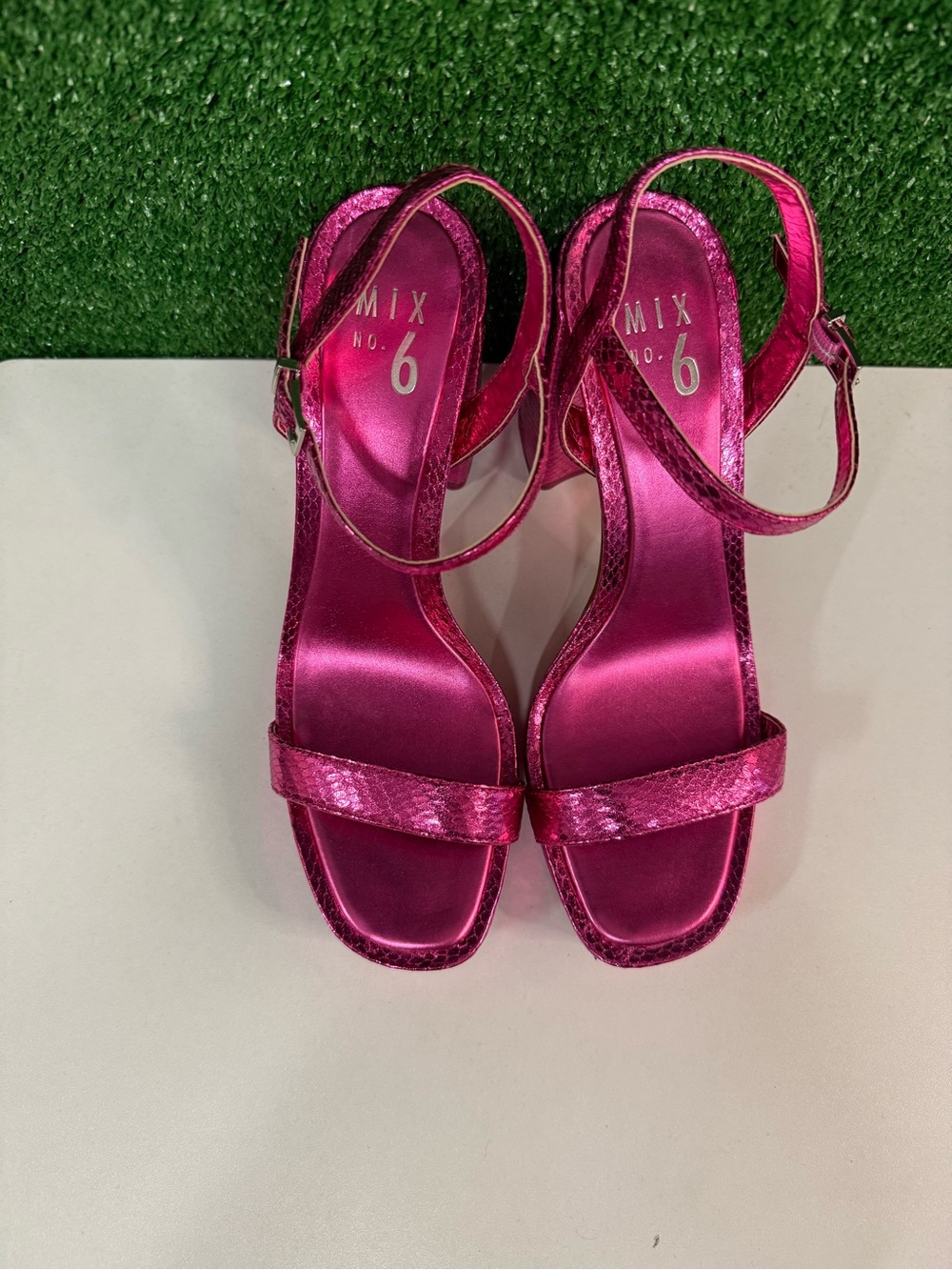 Mix No 6 Hot Pink Faux Snake Skin Open Toe Heels Size 9.5